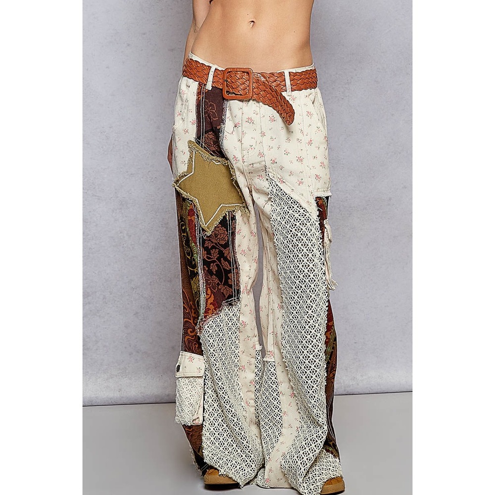 POL Boho Printed Patchwork Detail Woven Twill Pan… - image 2